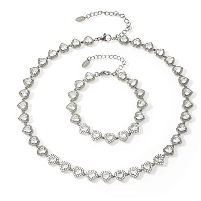 Trendy Stainless Steel Cuban Chain Necklace Bracelet White Zircon Inlaid Luxury Charm Bangle Jewelry Gift – Halskette