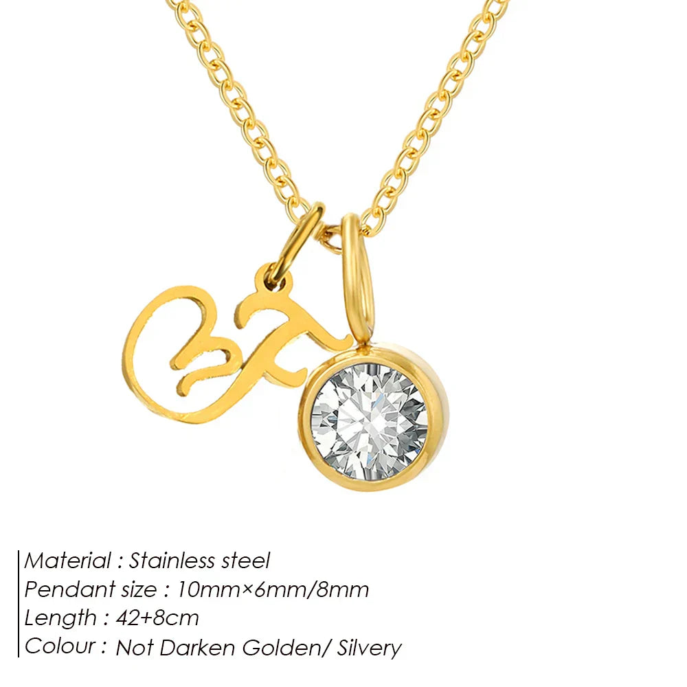eManco Sparkling Birthstone Necklaces Uppercase Initials A-Z Pendant Stainless Steel Gold Plated Necklace Fashion 's Jewelr – Halskette
