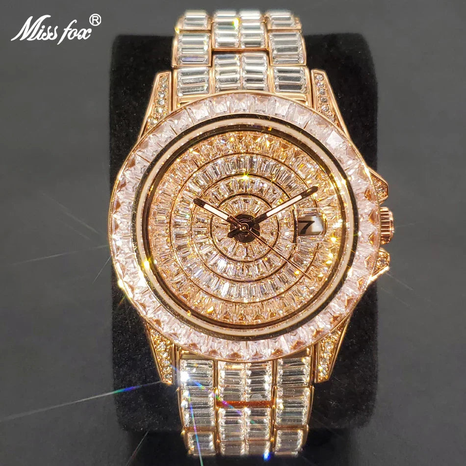 Ice Out Luxus Quarzuhr für Herren – Voll Diamant, Luminous Zeiger, 30m Wasserdicht, Edelstahl, Auto Date, Anti-Magnetisch