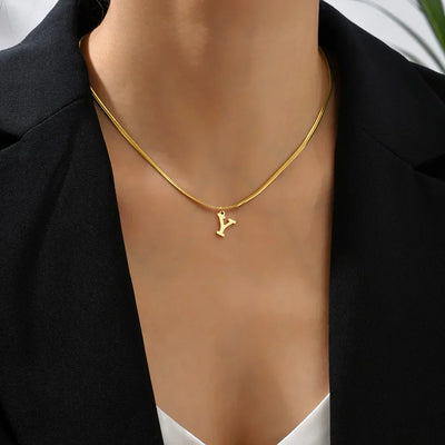 A-Z Alphabet Gold Plated Stainless Steel Pendant Necklace Snake Chain Initial Letter Clavicle Necklaces Collar Jewelry – Halskette