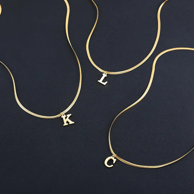 A-Z Alphabet Gold Plated Stainless Steel Pendant Necklace Snake Chain Initial Letter Clavicle Necklaces Collar Jewelry – Halskette