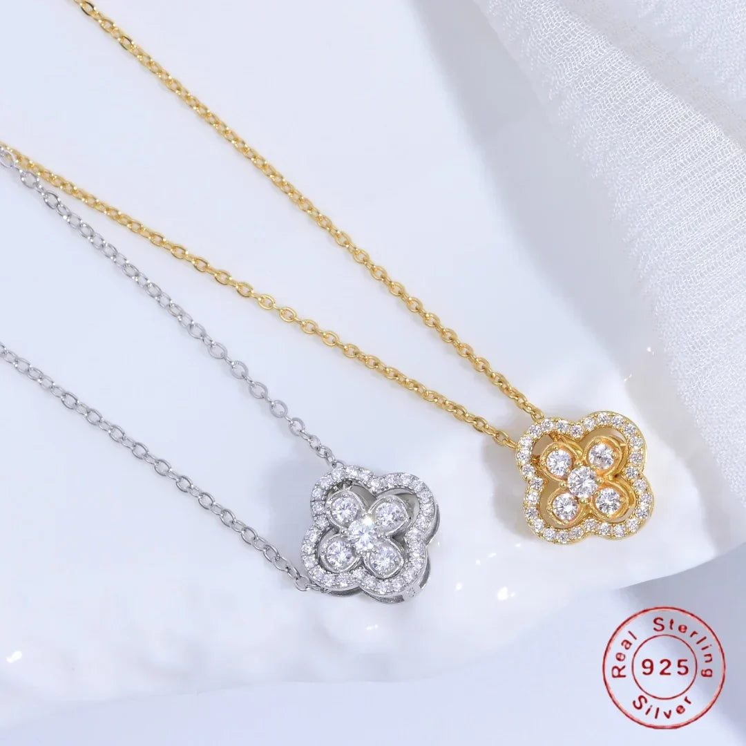 S925 Sterling Silver Four leaf Clover Necklace with Two Ways of Wearing,Light Luxury and Stylish Collarbone Chain SL45