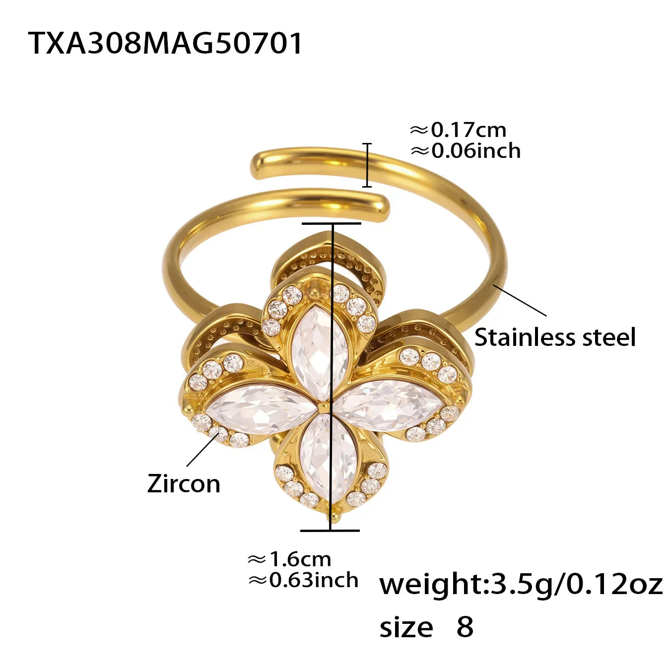 Gorgeous Zircon Necklace Earrings Ring Revolving Flower Pendant Gold Plated Chain Stainless Steel Charm Jewelry Gift