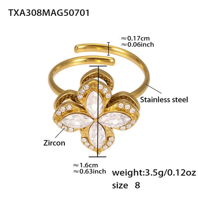 Gorgeous Zircon Necklace Earrings Ring Revolving Flower Pendant Gold Plated Chain Stainless Steel Charm Jewelry Gift