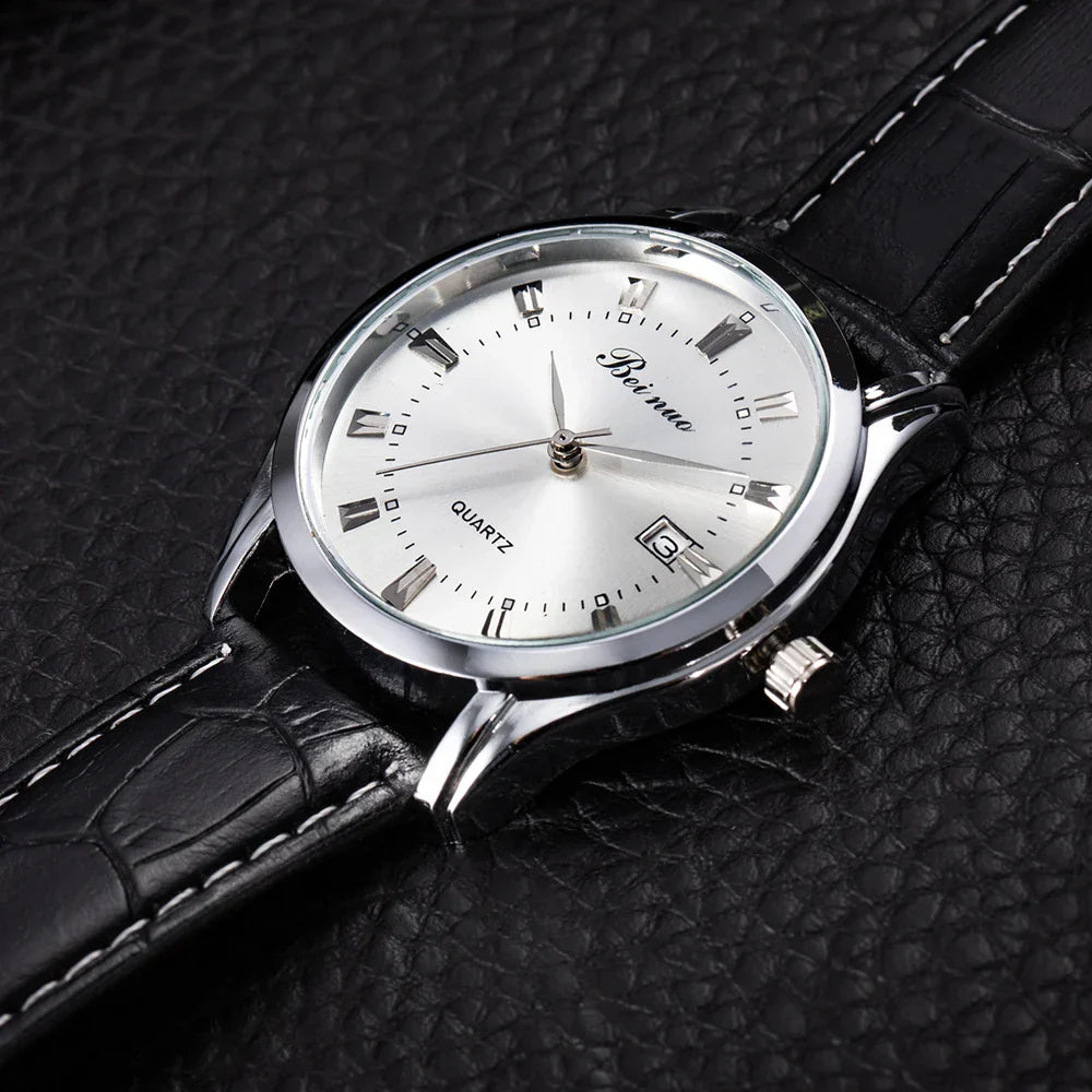 Herren Business Quarzuhr – Elegante Lederarmbanduhr, stoßfest & wasserdicht