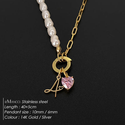 eManco Natural Freshwater Pearl Heart Stainless Steel Cubic Zirconia Pendant Necklace Aesthetic Luxury Chain Jewelry Gift – Halskette