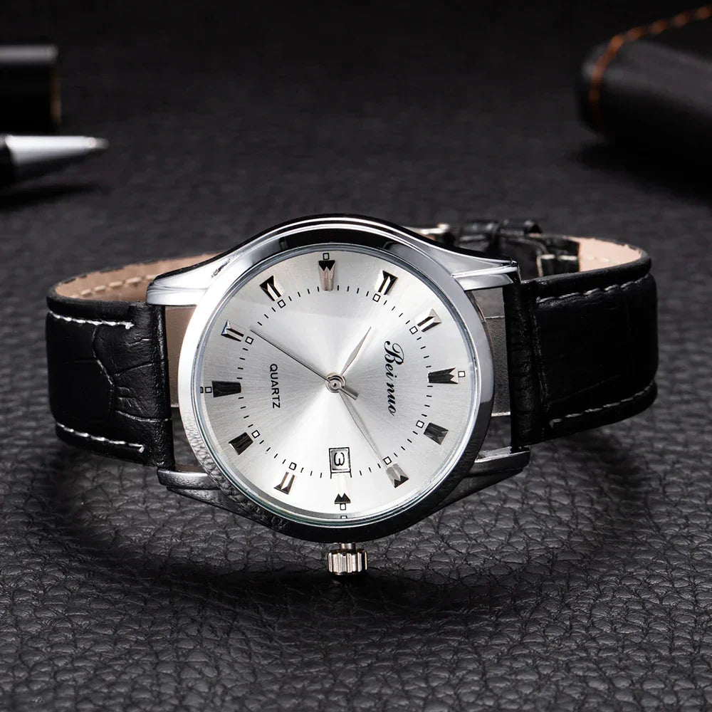 Herren Business Quarzuhr – Elegante Lederarmbanduhr, stoßfest & wasserdicht