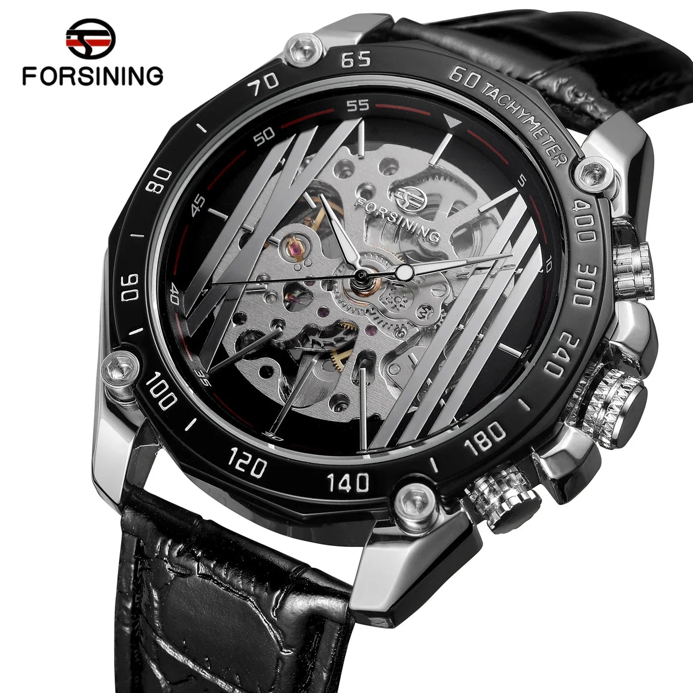 FORSINING Designer Luxury Steel Skeleton Mechanical