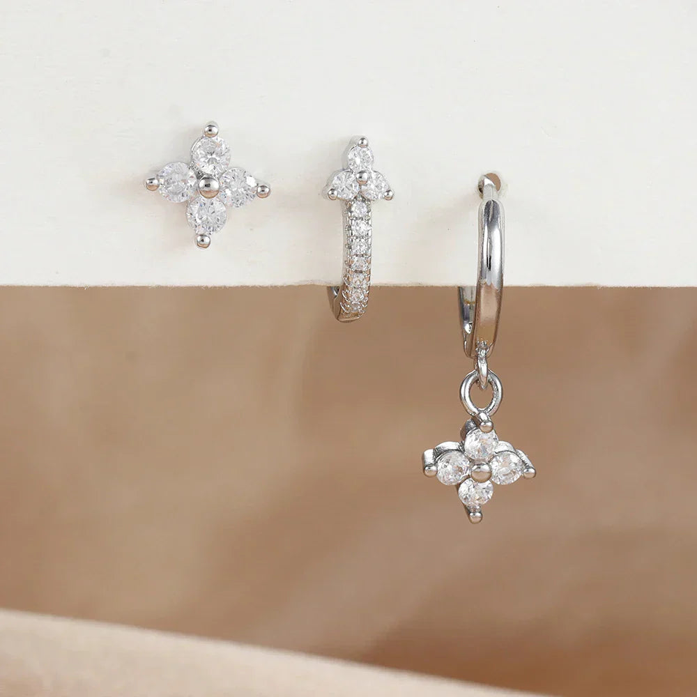 3PCS Fashion Stainless Steel Flower Small Hoop Earrings Set 18K Gold Plated Huggie Cartilage Piercing Jewelry aretes