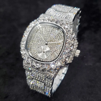 Luxus "Iced Out" Quarz-Armbanduhr für Herren – Edelstahl, Stoßfest, Wasserdicht
