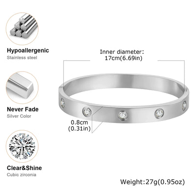 Luxurious Cubic Zircon Openable Bracelet ,Stainless Steel Round Bangle Bracelets,Charm Jewelry Gifts – Armband