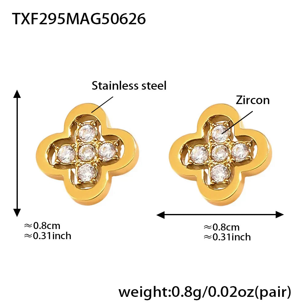 Liora Exquisite Luck Clover Zircon Stainless Steel Drop Pendant Chain Necklaces Stud Earrings Charm Wedding Jewelry