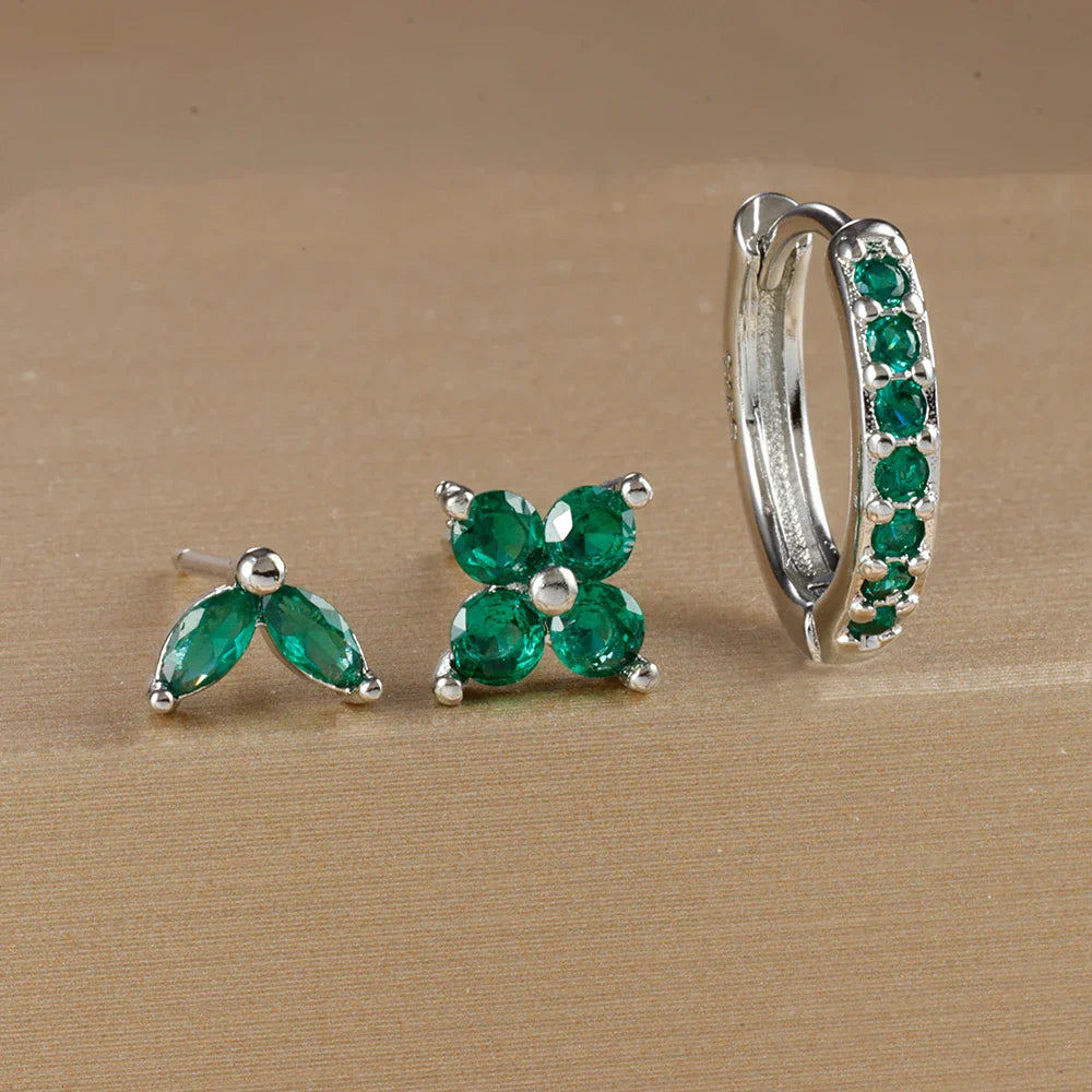 3PCS Stainless Steel Gold Color Circle Hoop Earrings Set Simple Zircon Flower Stud Earring Cartilage Piercing Jewelry