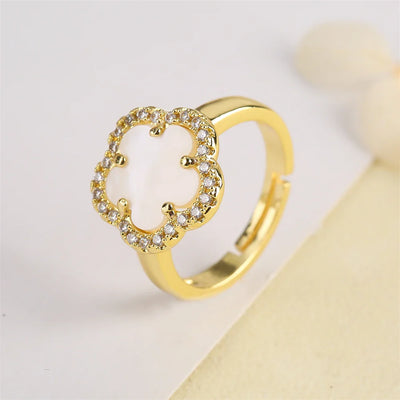Blumenförmiger Einstellbarer Ring mit Emaille-Inlay und Zirkonia