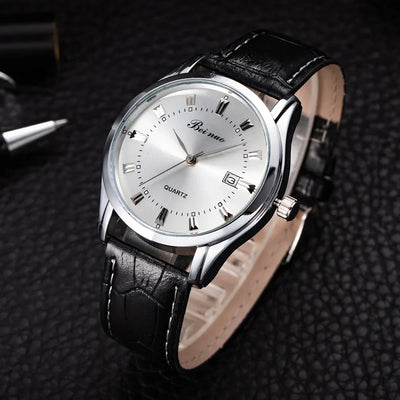 Herren Business Quarzuhr – Elegante Lederarmbanduhr, stoßfest & wasserdicht